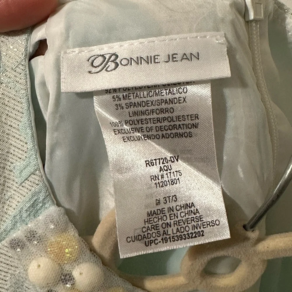 Bonnie Jean Toddler Girls Aqua Floral Jacquard Dress with Pearl Accents